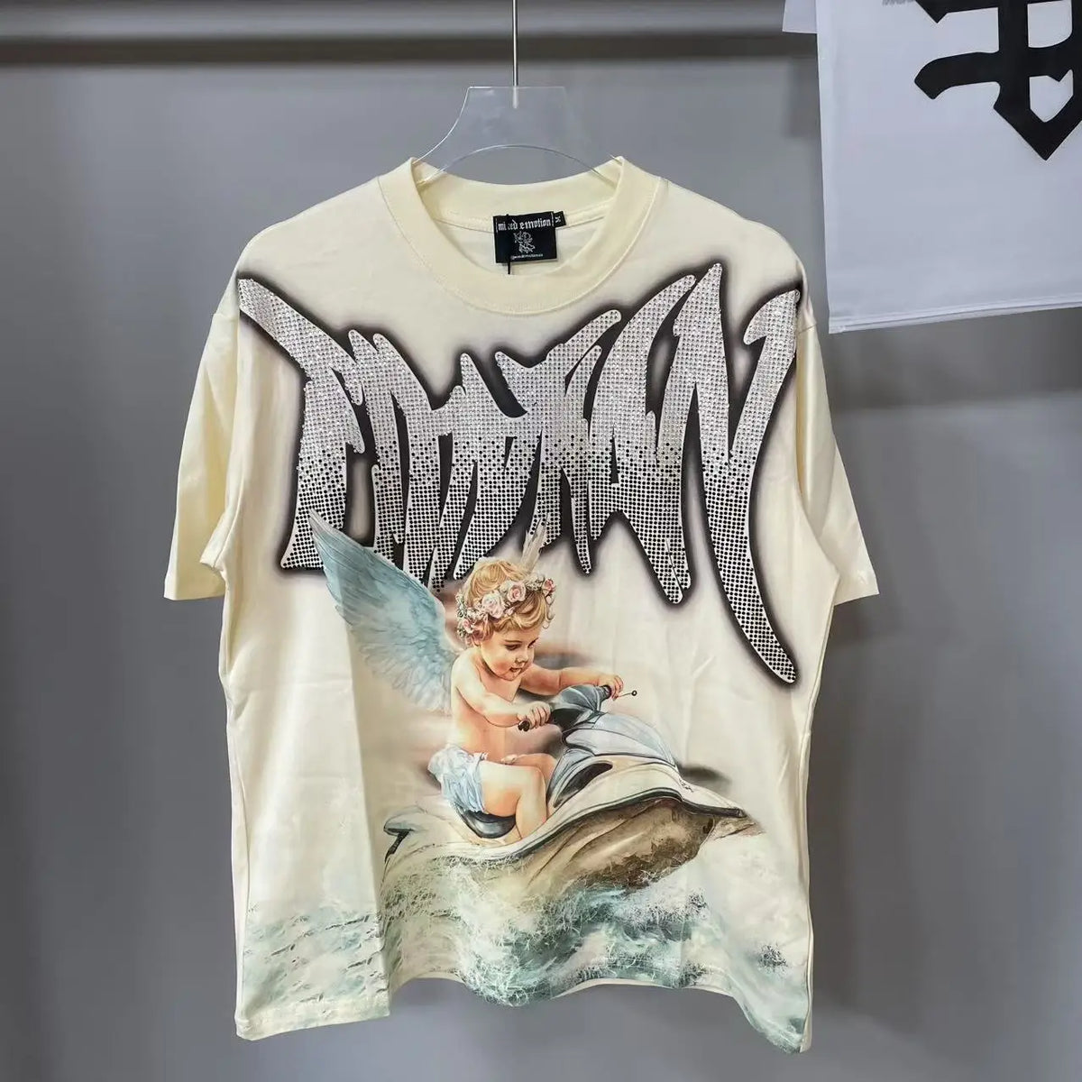 MIXED EMOTION Oversized Cotton Rhinestone T-Shirt