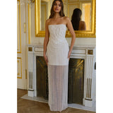 Kyoto Customized Ivory Shiny Sequins Strapless Wedding Dress Column Beaded vestidos de novia Floor-Length Lace-Up Formal Evening