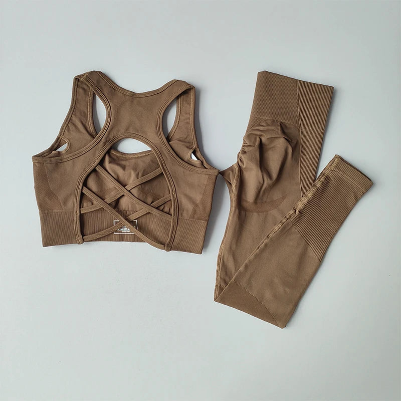 2PCS Women's Seamless Yoga Set - Shockproof Sports Bra & Leggings
