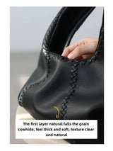 JAZZQ Soft Cowhide Leather Hobo Tote | Hand-Woven Detail
