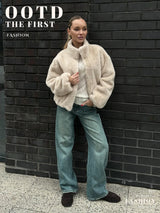 Bornladies New Women's Faux Fur Jacket Zipper Warm Plush Coat Oversized Soft Fluffy Stand Up Collar Autumn Winter Casual Jacket