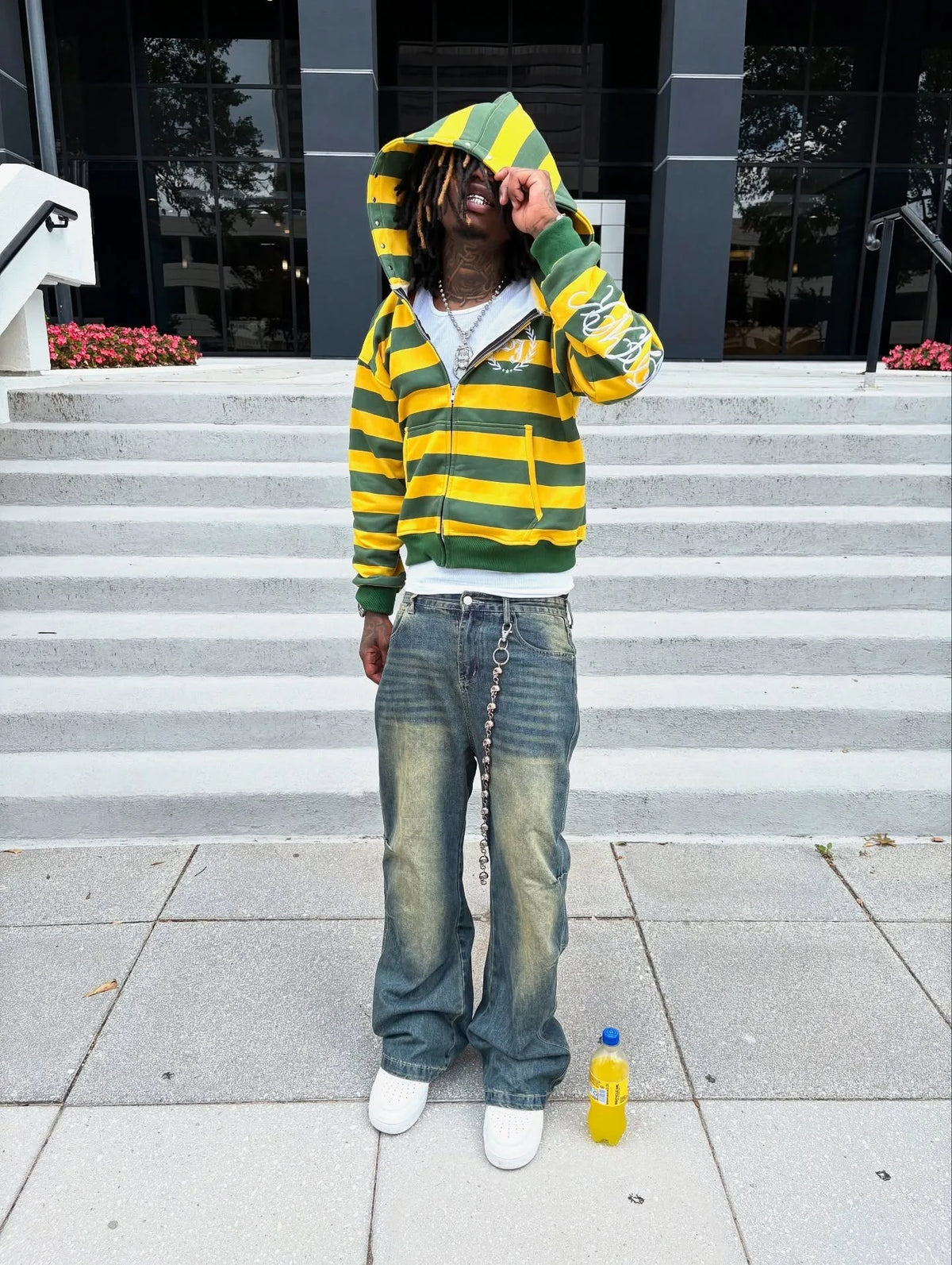 Y2K Striped Zip-Up Hoodie with Embroidery
