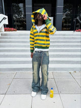 Y2K Striped Zip-Up Hoodie with Embroidery