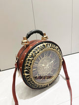 Vintage Clock-Style Circular Shoulder Bag