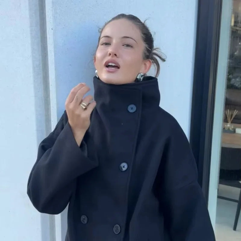 Urban Stand-Collar Woolen Coat