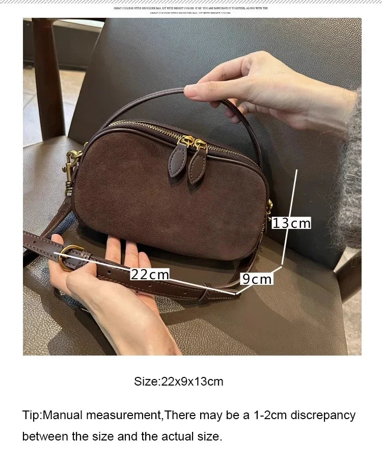 Russian Women's Genuine Suede Cowhide Leather Shoulder Bag Soft Cow Versatile Ladies Crossbody Bag Trendy Luxury Female Designer