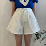 High-Waist Washed Denim Wide-Leg Shorts -Made Casual Blue Jean Shorts