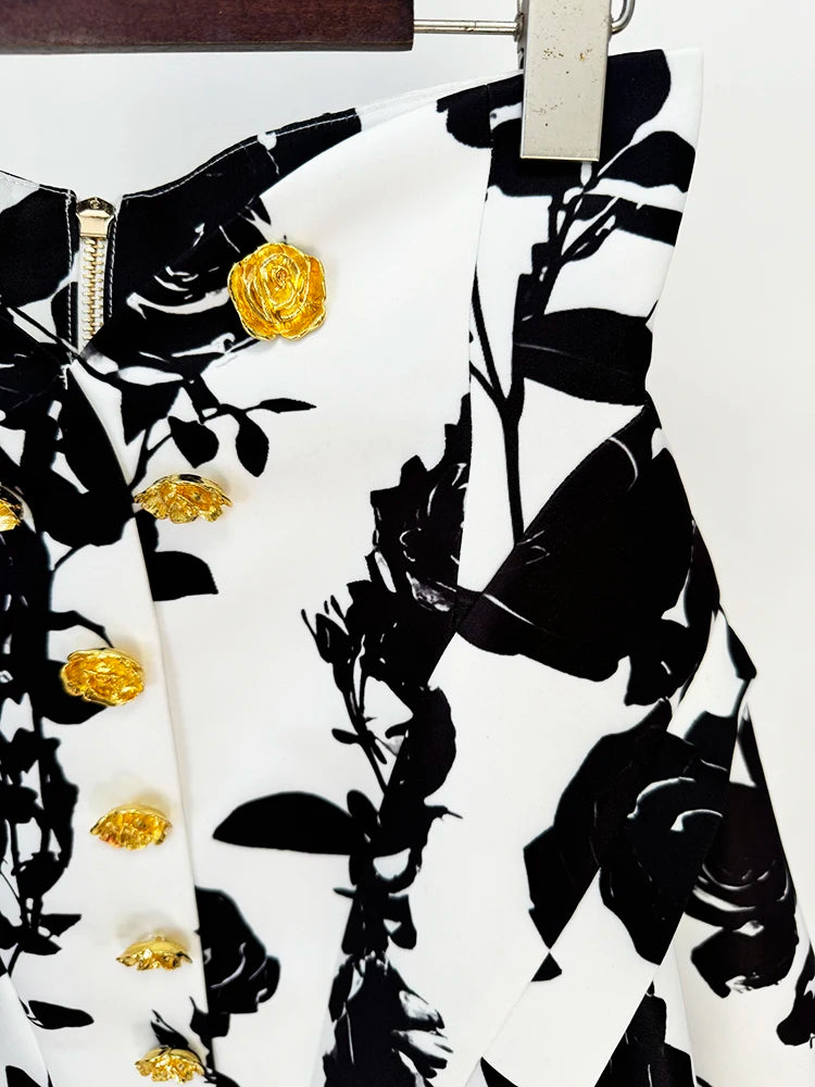 2026 Runway Floral Mini Skirt with Rose Gold Buttons