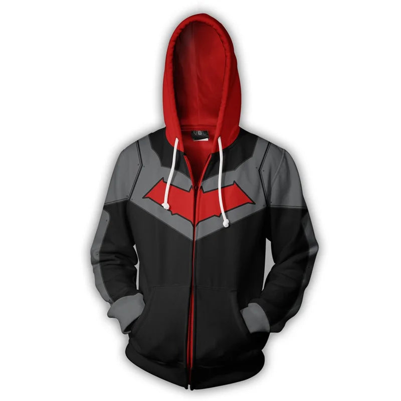Superhero Nightwing Robin Cosplay Hoodie Costume Sweatshirt Halloween Zipper Outerwear Casual Hoodies Cosplay Costume Jackets