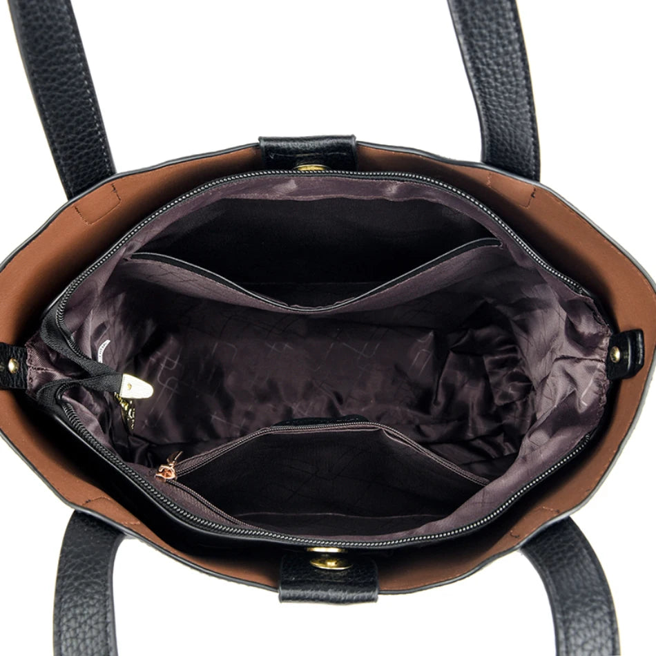 Genuine Brand Soft Leather Shoulder Bag For Women Casual Tote Bag Female Solid Color Purse Simple Design Handbag Commuting Sac