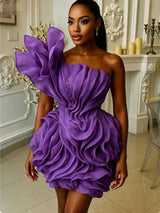 Asymmetric Ruffle Mini Dress | One-Shoulder Floral Gown
