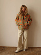 Zekye Women's Sweatshirt Flower Fleece Half Zipper Lapel Sweater Thickened with Lining Winter Clothes Woman Y2k Clothes