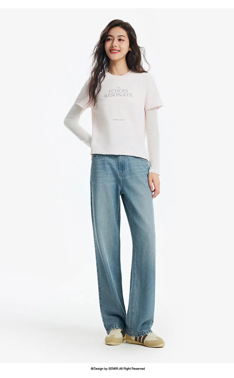 Women's Soft Denim Mid-Rise Wide-Leg Jeans