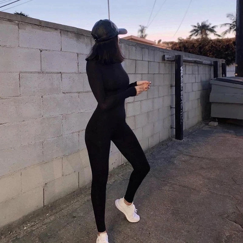 Long Sleeve Slim Fit Ski-Style Jumpsuit - Athletic Streetwear