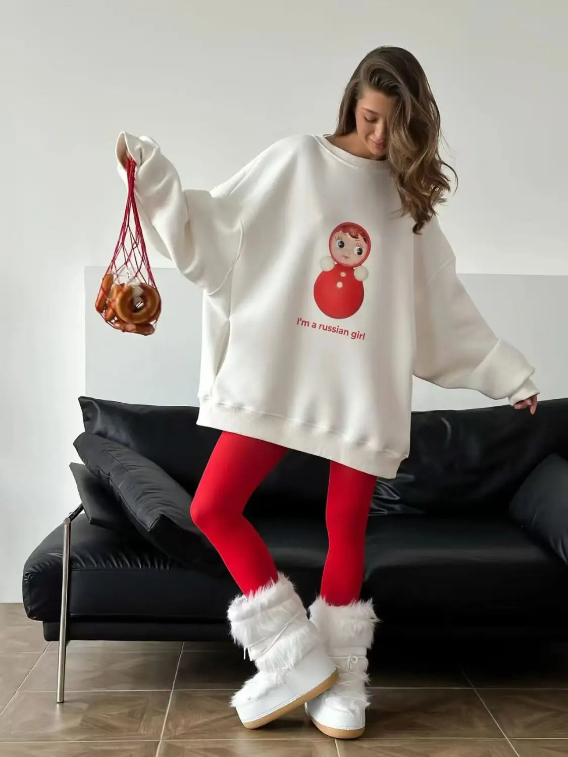 Women's White Letter-Print Crewneck Sweatshirt