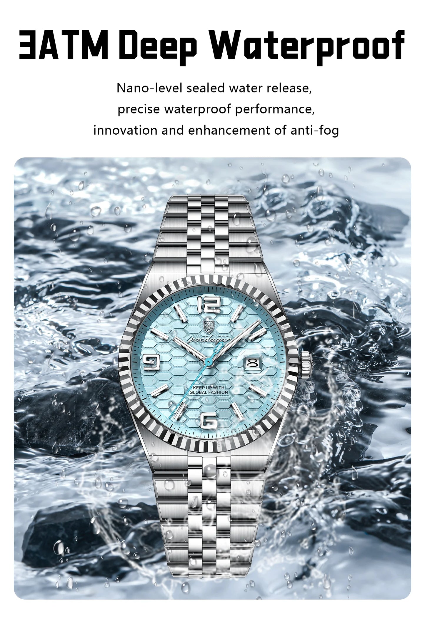 POEDAGAR Luxury Stainless Steel Watch