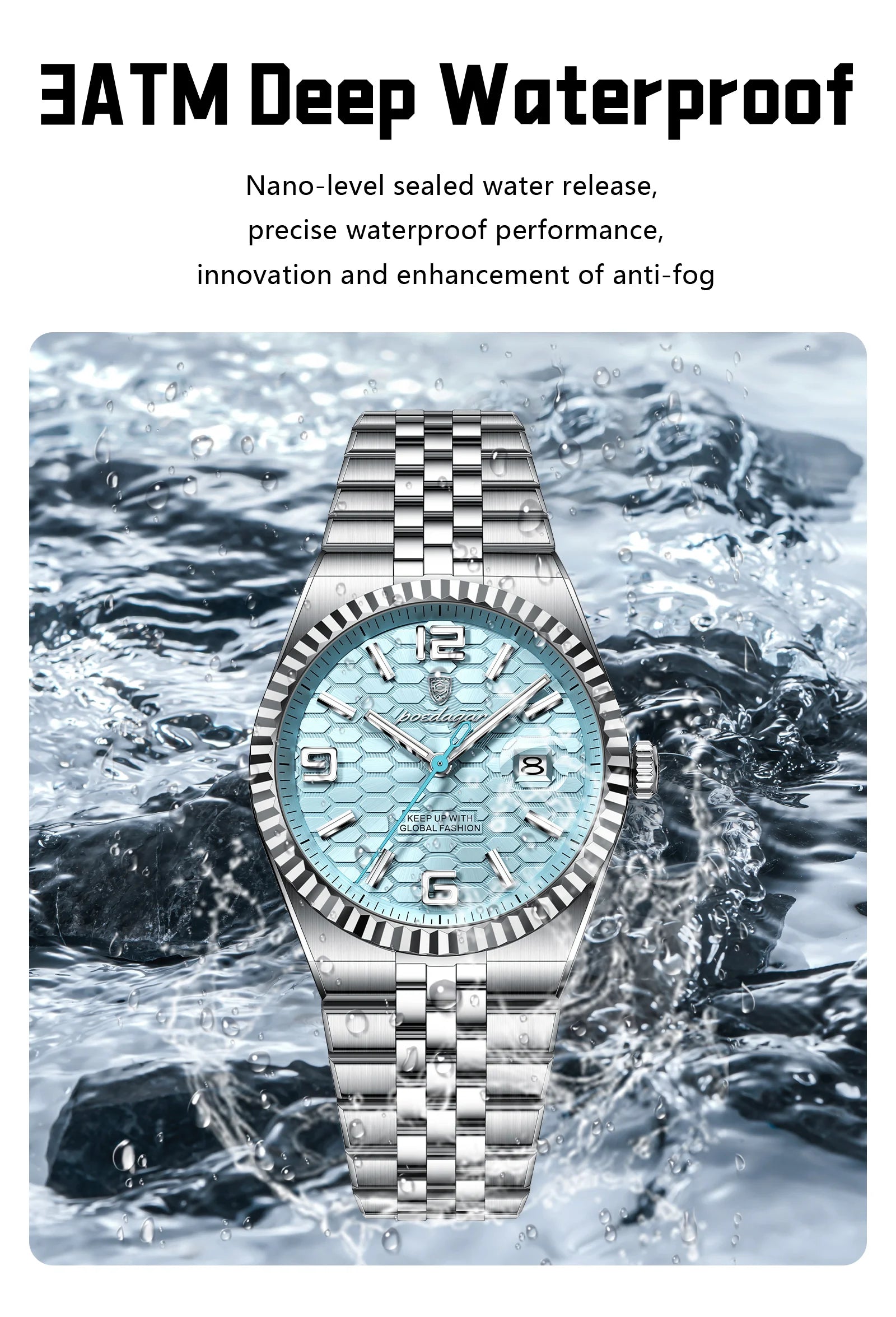 POEDAGAR Luxury Stainless Steel Watch