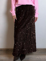 High Waisted Sequin Maxi Skirt Women Elegant Shiny Straight Skirts With Slit Summer Spring Black Long Sequin Skirt For Women