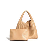 2025 Women Bag Luxury PU Leather Handbag Lady Fashion Handmade Knitting Tote Female Hand-woven Basket Shoulder Bag with Purse