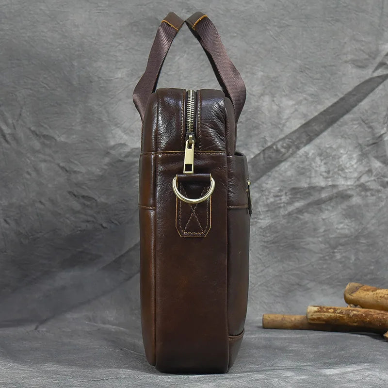 Genuine Leather Briefcase Bag for 15.6 inch laptop computer bag cowskin handbag for men male leather crossbody shoulder bag