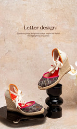 Women's Espadrille Wedge Sandals – Ankle Strap Lace-Up