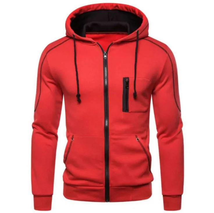 Men's Color Block Fleece Zip-Up Hoodie