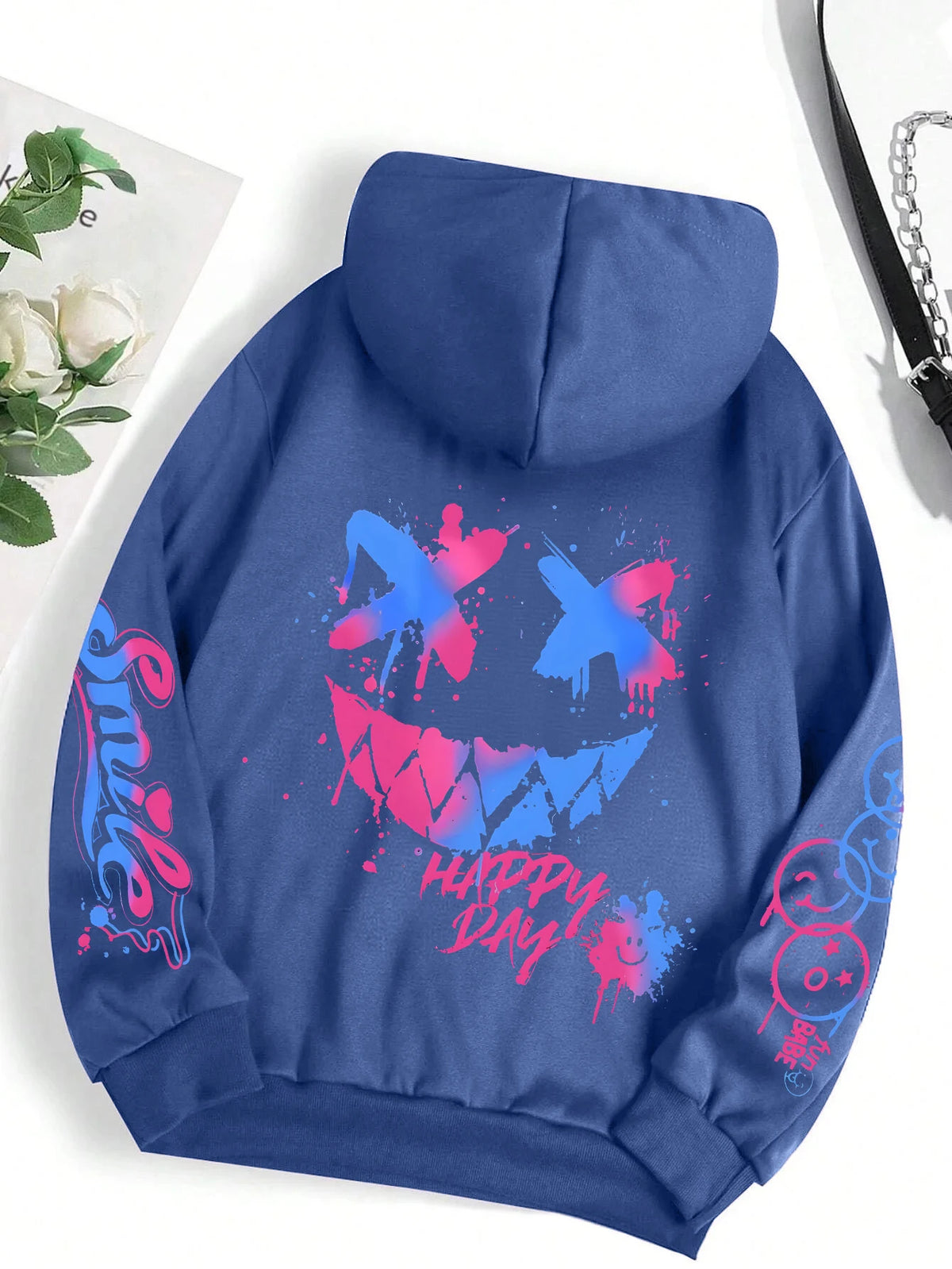 Happy Day Women's Oversized Graffiti Hoodie
