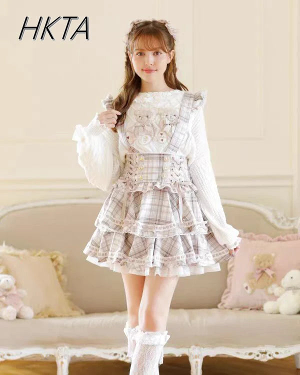 Lolita Plaid Strap Skirt – High Waist Mini for Women