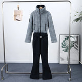 Elegant Geometric Print Ski Jumpsuit - High-Waist Winter Romper
