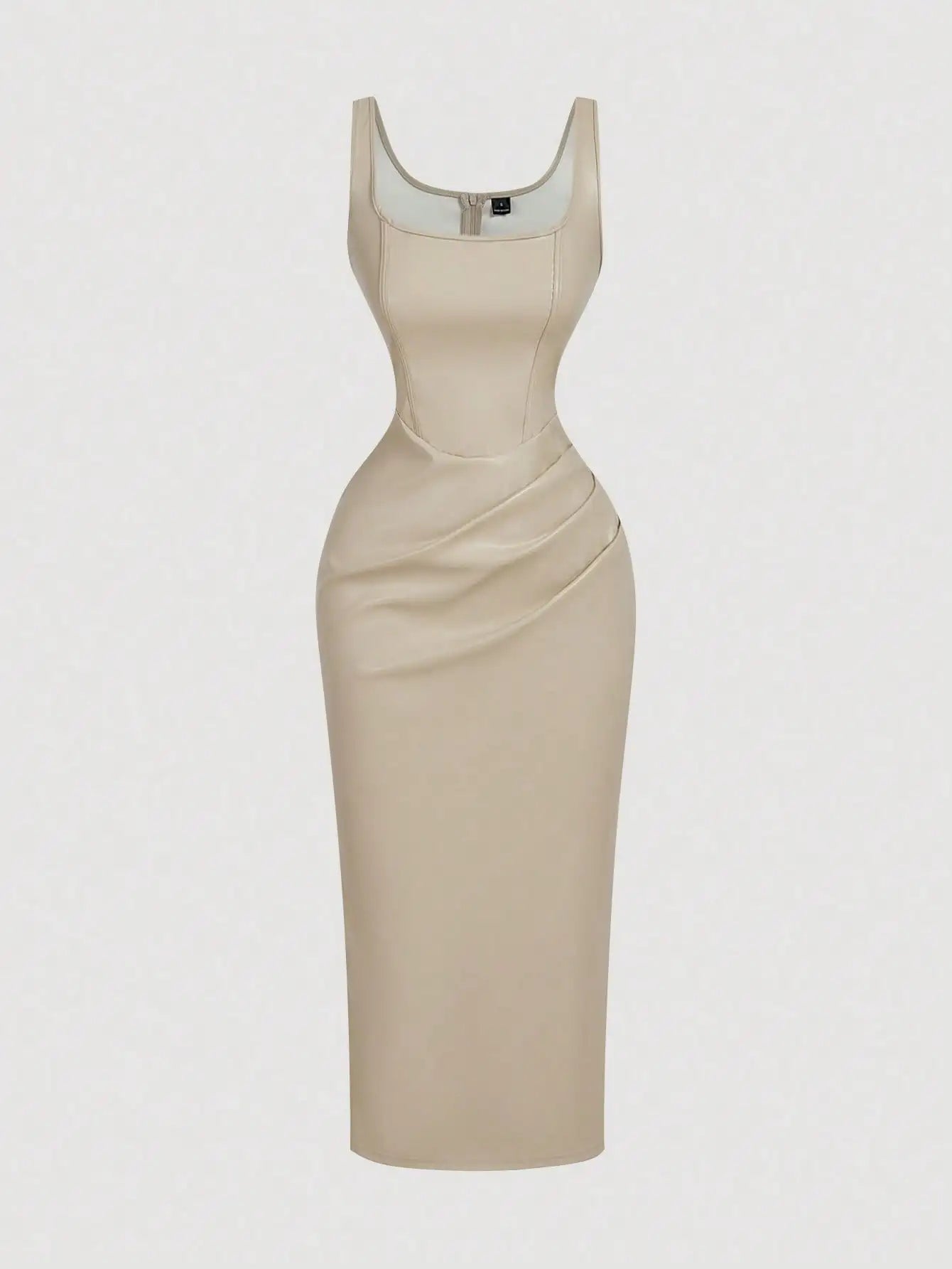 Women's Elegant Burgundy Sleeveless Fitted PU Dress