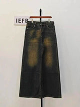 Men's Washed Blue Loose Straight-Leg Jeans