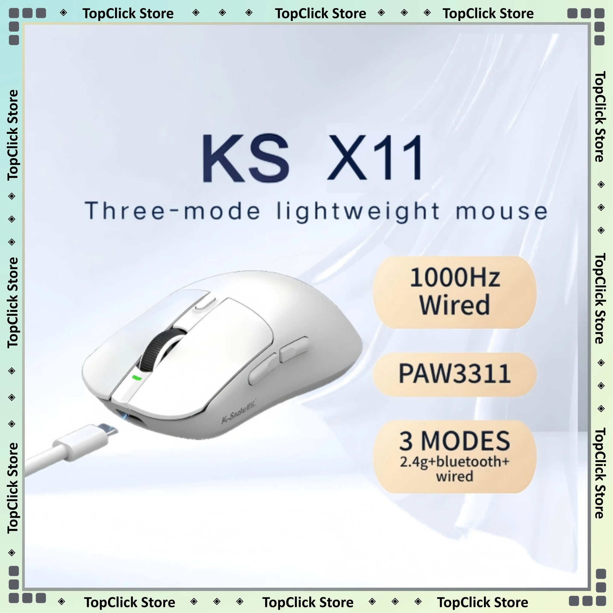 X11 Tri-Mode Wireless Gaming Mouse, 63g Lightweight, PAW3311 Sensor, 12000 DPI, Magnetic RGB Charging Dock