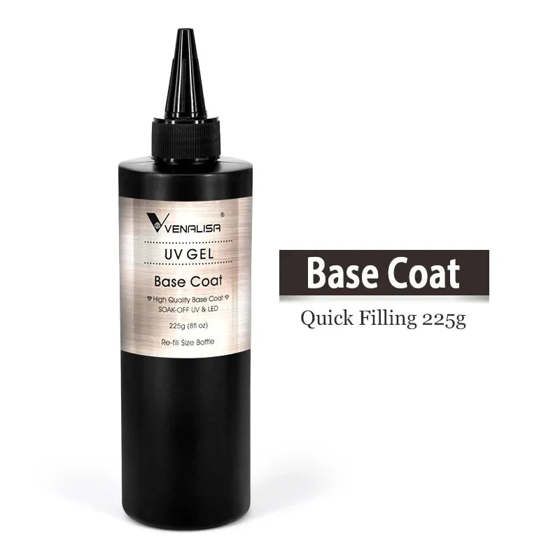Venalisa Long Wear Tempered Top Coat Reinforce Gel Refill Package Soak Off UVLED Nail Gel Polish Big Volume 225g/30ml Base Gel