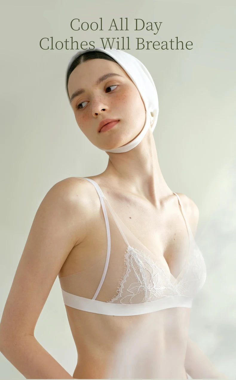 Sujiin Women's Lace Bra – Wireless Seamless Triangle Cup
