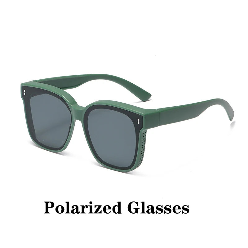 Polarized Clip-On Sunglasses for Glasses Wearers, Fashion Square Over Glasses Myopia Sunglasses, UV400 Protection for Driving, Fishing & Outdoor Use