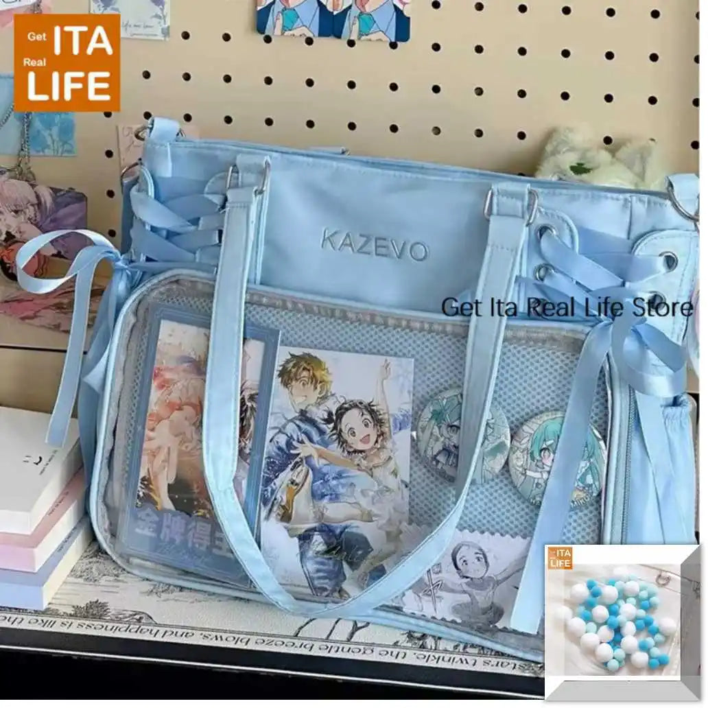 Italife Luxury Large Ita Bag with Ribbon ACG Display Women Blue Big Clear Shoulder Bag with Pin Insert Girl Pink Itabag Bow H201