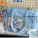 Italife Luxury Large Ita Bag with Ribbon ACG Display Women Blue Big Clear Shoulder Bag with Pin Insert Girl Pink Itabag Bow H201