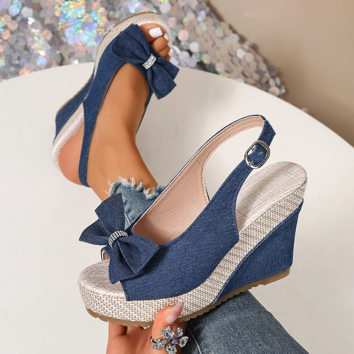Women's Rivet-Detail Wedge Sandals — Buckle Strap Platform Beach Shoes