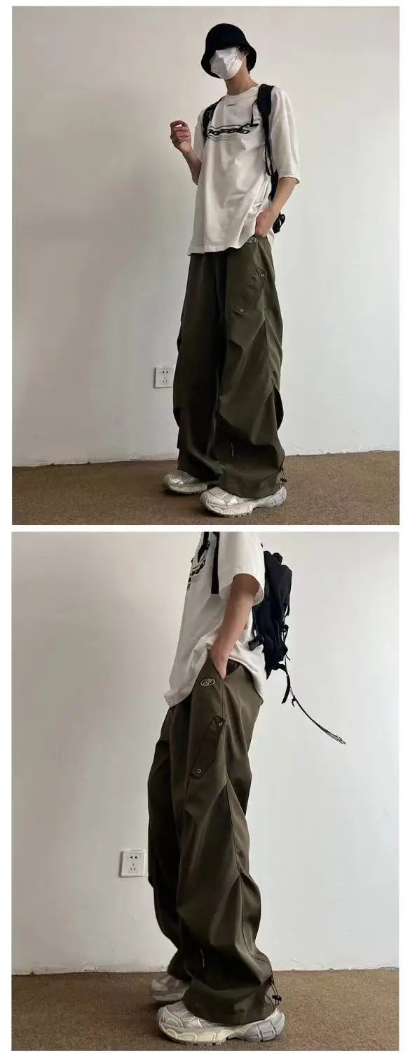 Techwear Parachute Cargo Pants - Men's Hip Hop Wide Leg Streetwear