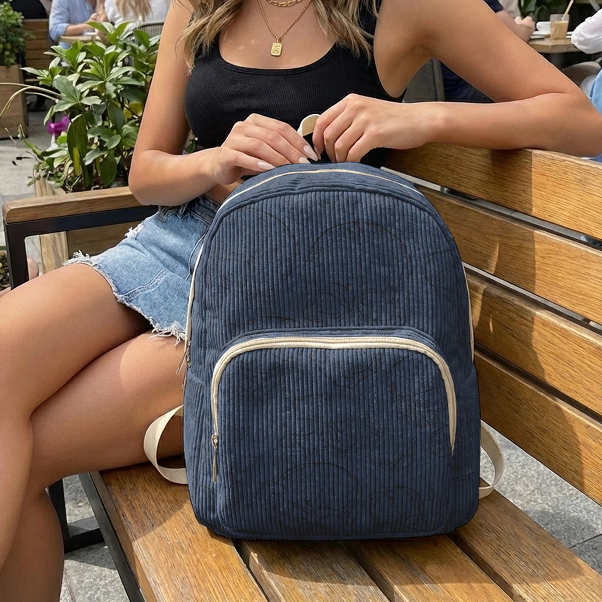 Gothic Skull Allover Print Women Fashion Backpack Corduroy Multi-pocket Large Capacity Commuter Bag