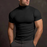 Men's compress T-shirts summer solid color short-sleeved men tops fashion yoga clothes men's tight turtleneck T-shirt