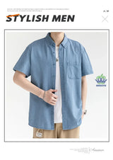 Men's Denim Shirt Long Sleeve Casual Outerwear Youth 2026 Fashion Streetwear Light Blue Button Up Top with Pockets Jeans Shirt