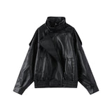 2026 Autumn Women's Faux Leather Jacket Brown Black Long Sleeve Stand Collar Thick Loose Lady Coat Fashion Motorcycle Streetwear
