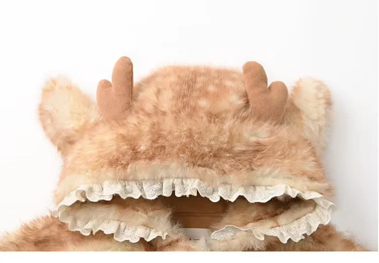 Women's Hooded Faux Fur Coat with Deer Ears