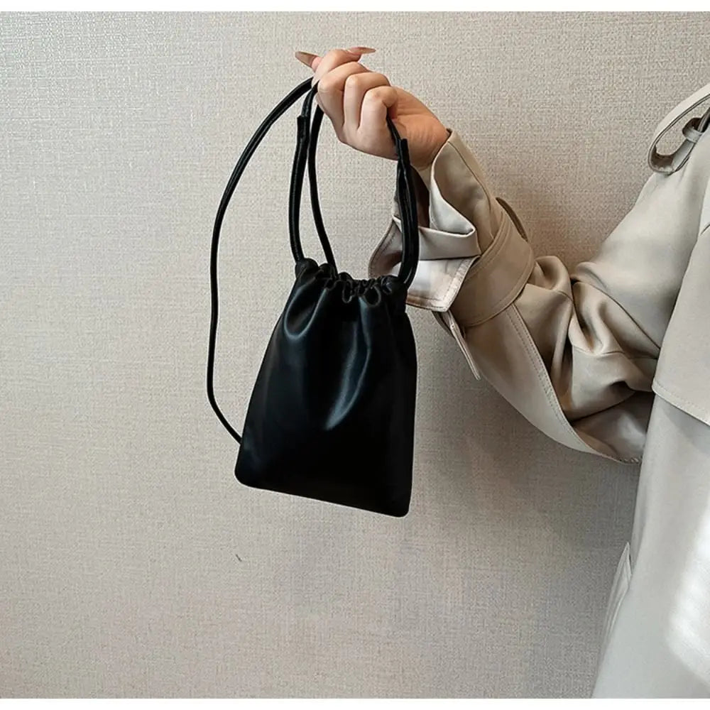 Portable Pu Leather Women Handbags Solid Flap Large Capacity Crossbody Bags Candy Color Mini Bucket Bag