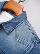 Men's Summer Vintage Denim Short-Sleeve Shirt, Lapel Button Casual Denim Blouse