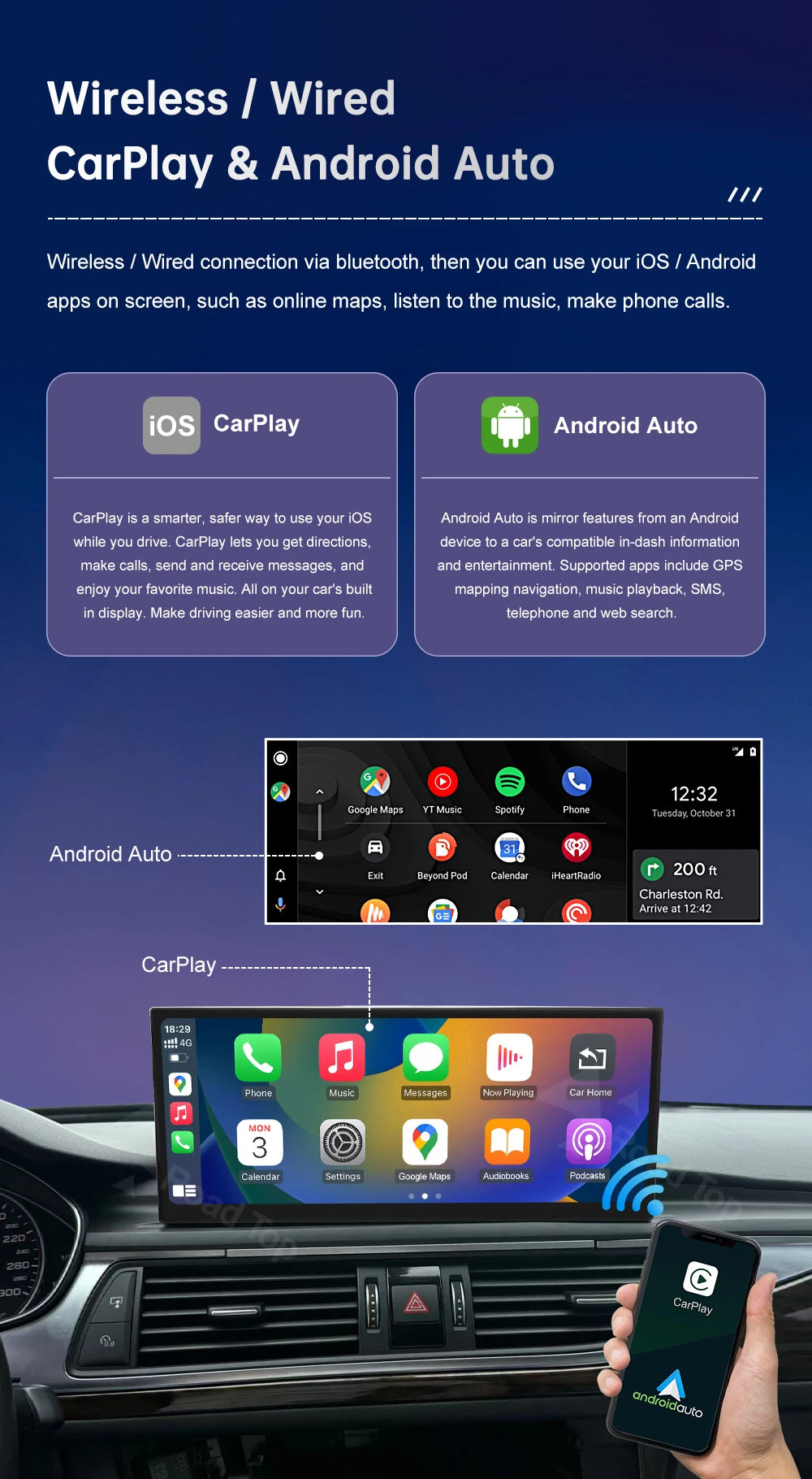 Road Top 12.3" CarPlay Screen for Audi A6 C6 A7 C7