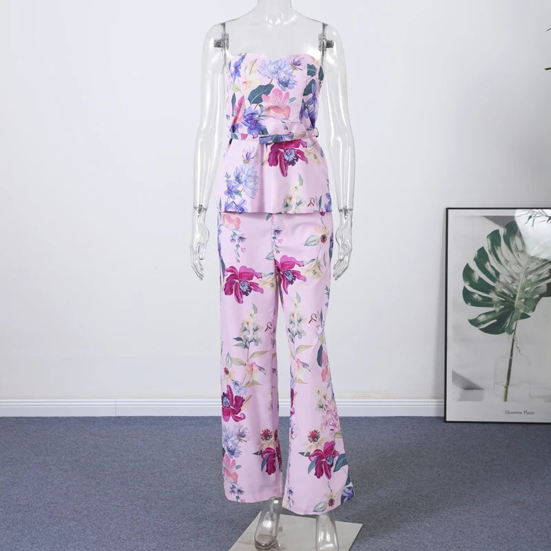 Floral Strapless Vest & Straight-Leg Trouser Set