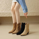 2026 Autumn Cow Suede Women Boots Pointed Toe Chunky Heel Boots for Women Fashion Short Boots Winter Boots Women Western Boots