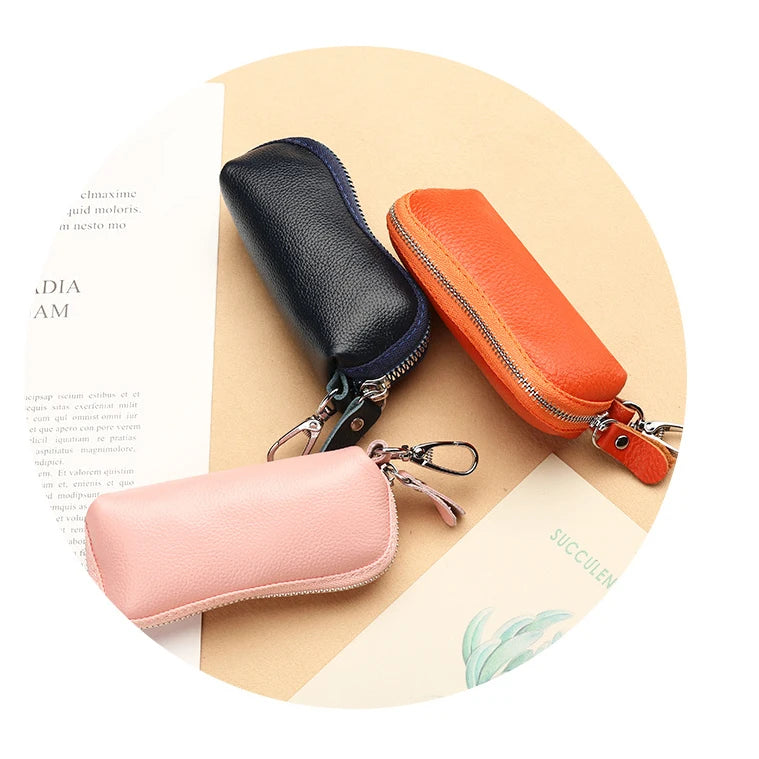 EDC Keychain for Women Genuine Leather Key Box for Car Keys Holder Case Mini  Pocket Card Wallet Coin Pouch Women's Purses